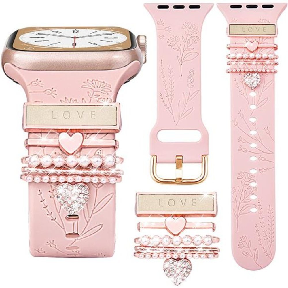 NEW Pink Apple Watch band with Rose Gold Charms